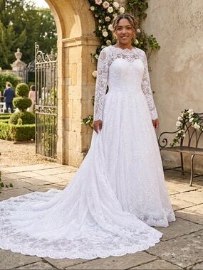 knee length dresses for ladies Illusion Sleeve Plunging Lace Mermaid Wedding Dress